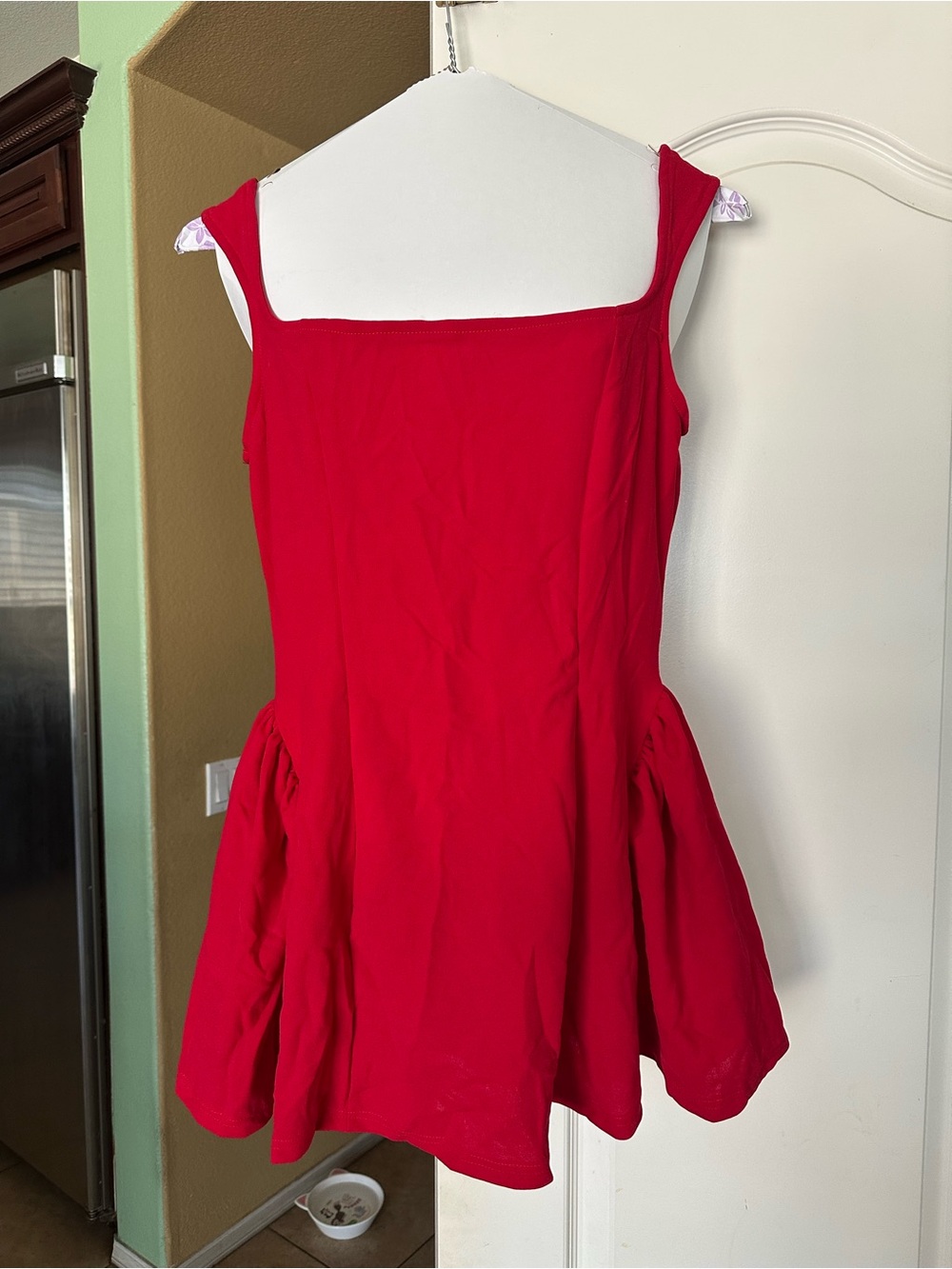 Red Mini Dress with Square Neck
